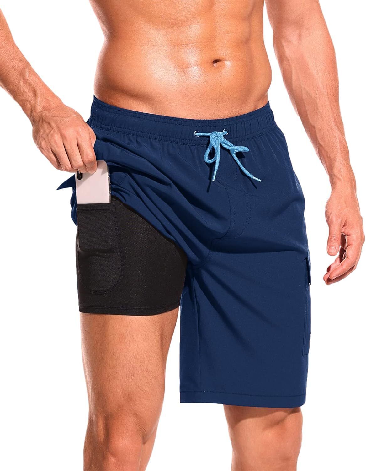 Men's 9" Quick-Dry Swim Trunks with Compression Liner & Cargo Pockets - Picture 26 of 48