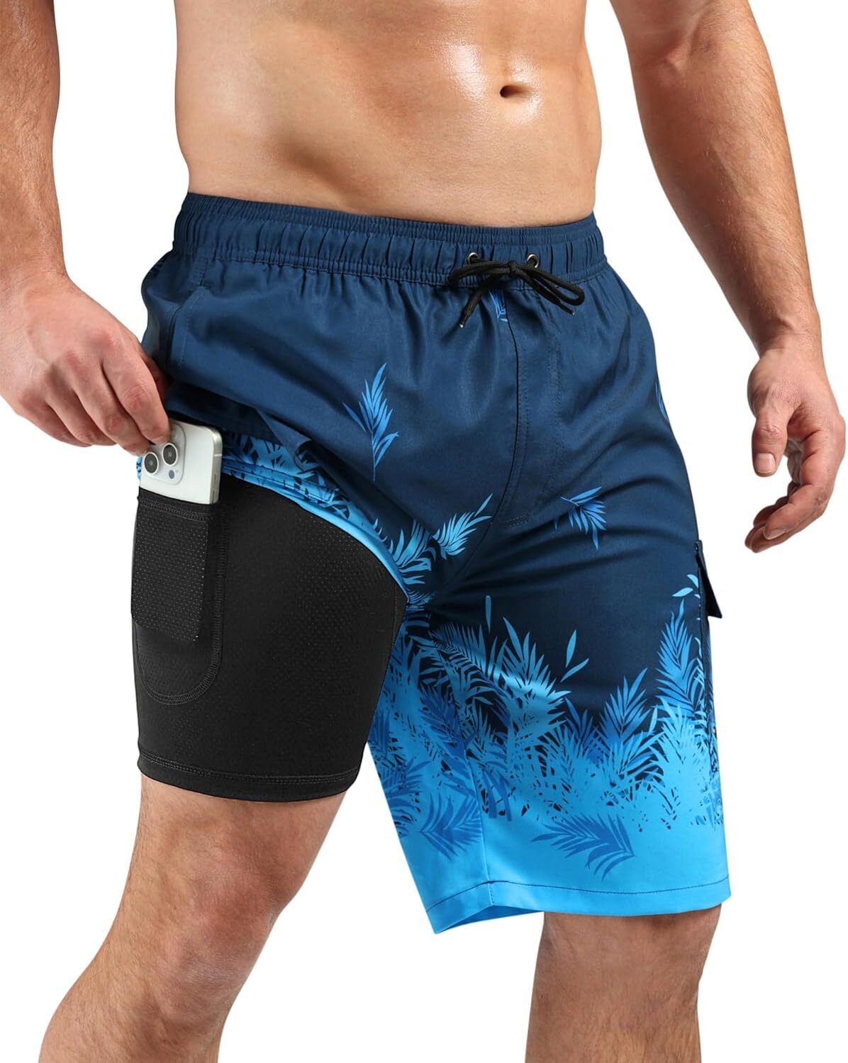 Men's 9" Quick-Dry Swim Trunks with Compression Liner & Cargo Pockets - Picture 27 of 48