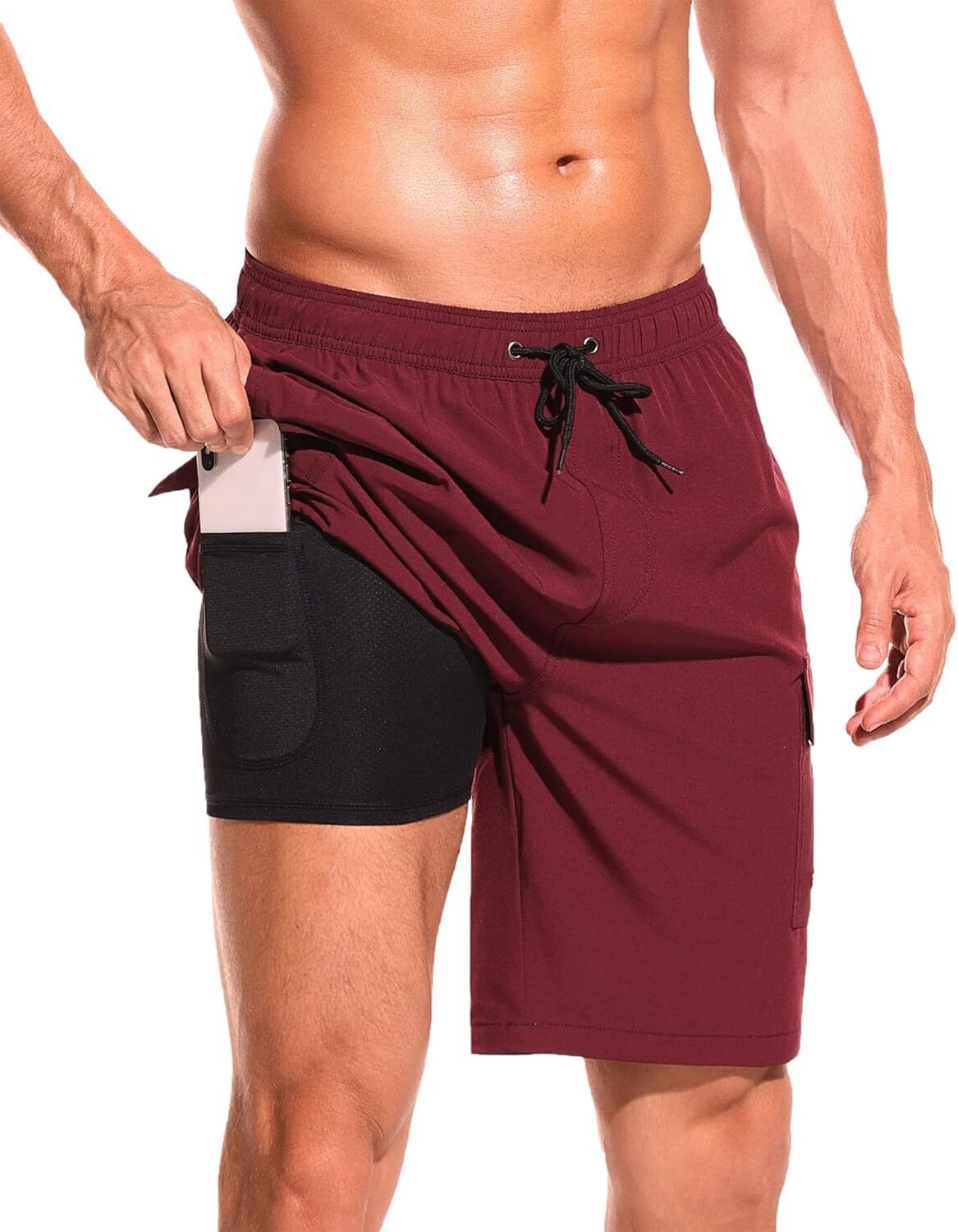 Men's 9" Quick-Dry Swim Trunks with Compression Liner & Cargo Pockets - Picture 28 of 48