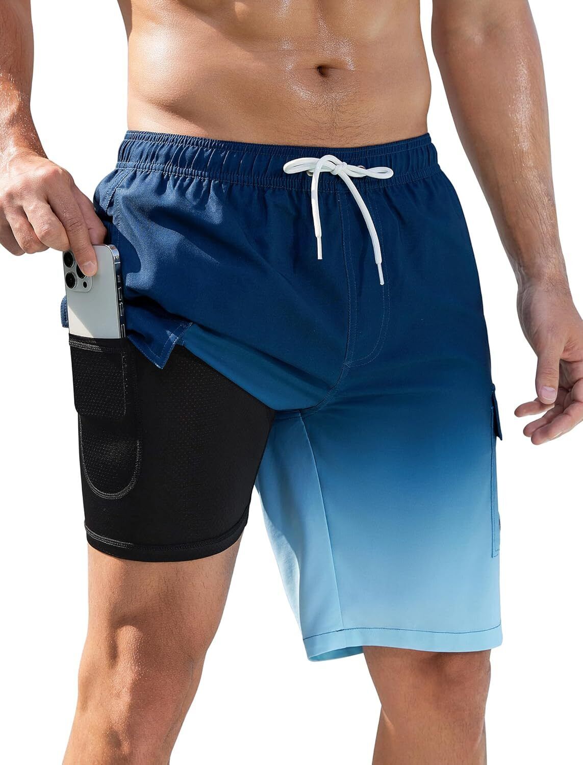 Men's 9" Quick-Dry Swim Trunks with Compression Liner & Cargo Pockets - Picture 29 of 48