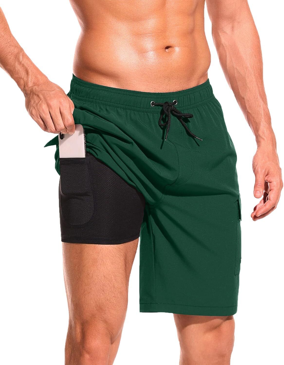Men's 9" Quick-Dry Swim Trunks with Compression Liner & Cargo Pockets - Picture 30 of 48