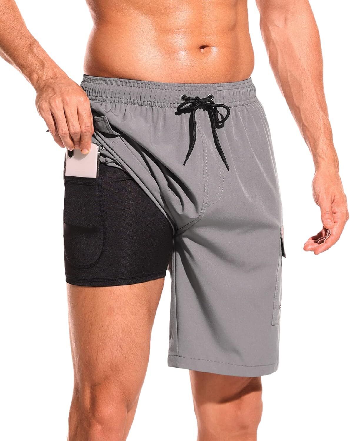 Men's 9" Quick-Dry Swim Trunks with Compression Liner & Cargo Pockets - Picture 31 of 48