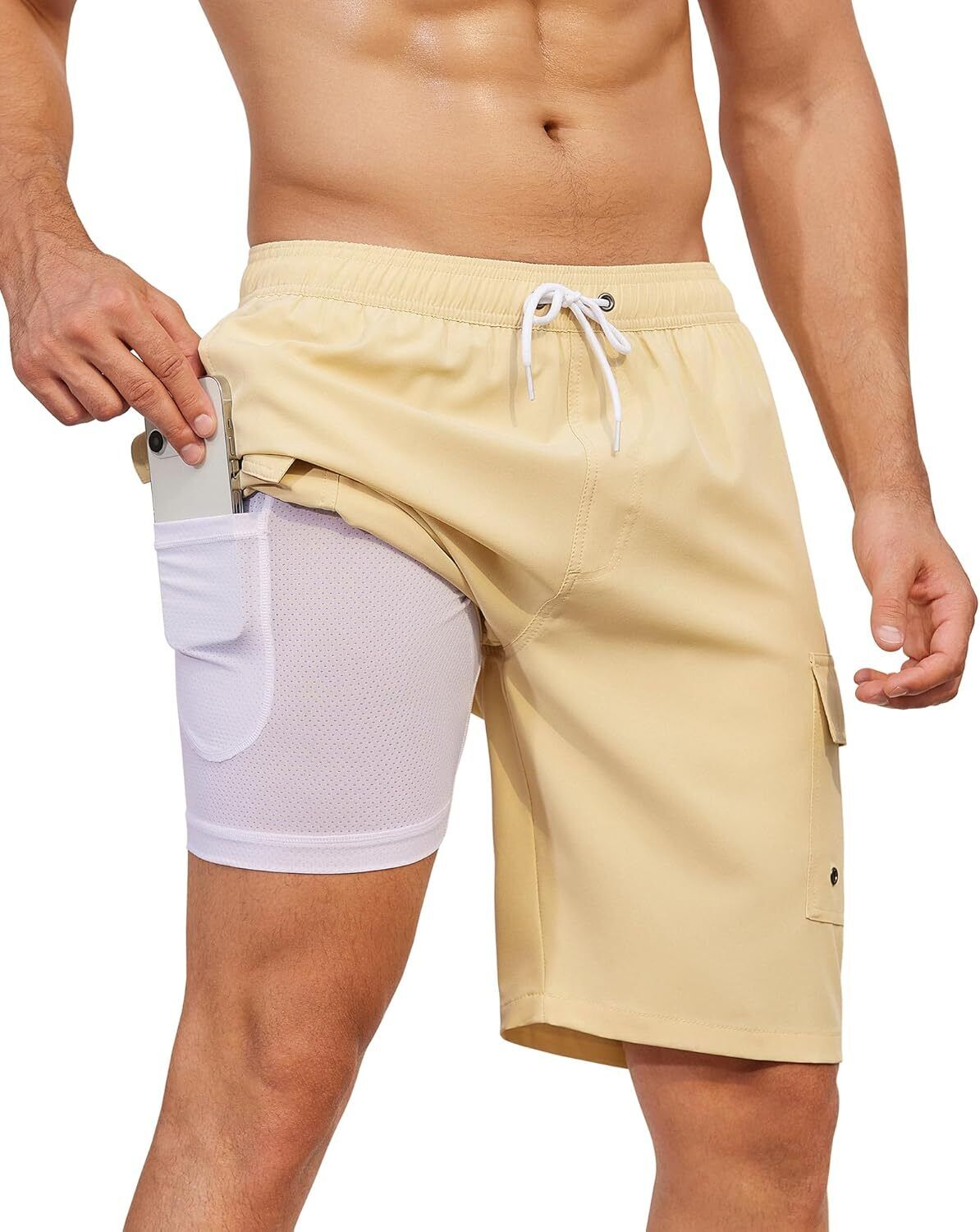 Men's 9" Quick-Dry Swim Trunks with Compression Liner & Cargo Pockets - Picture 33 of 48