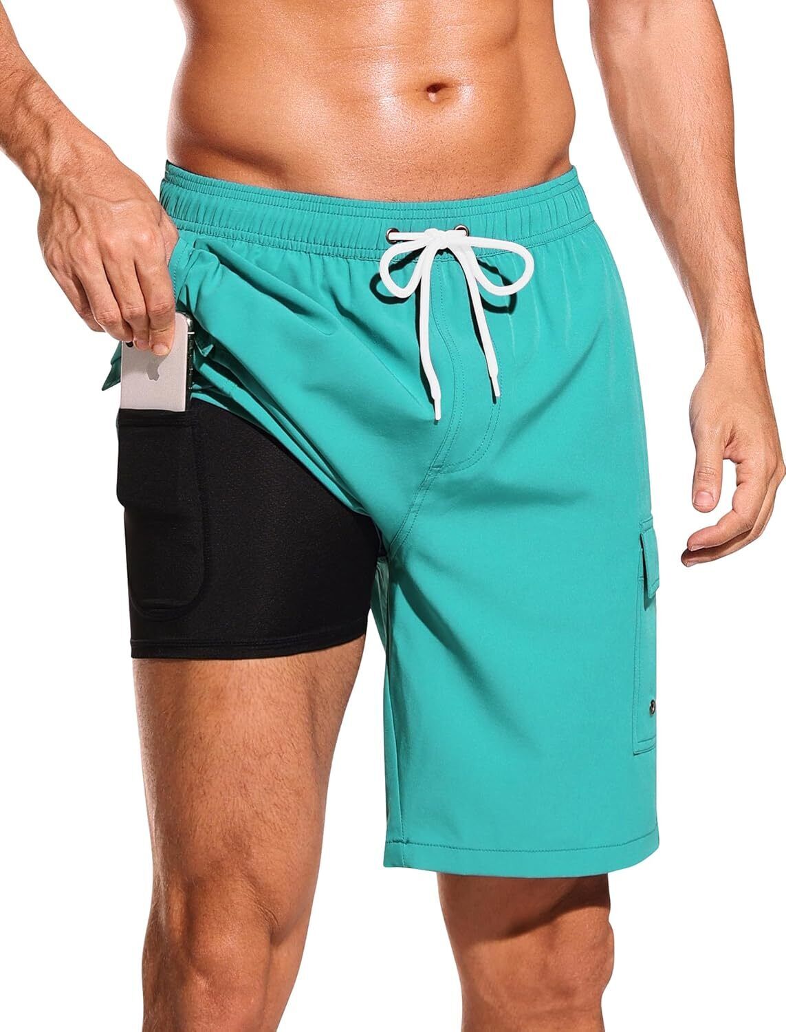 Men's 9" Quick-Dry Swim Trunks with Compression Liner & Cargo Pockets - Picture 34 of 48