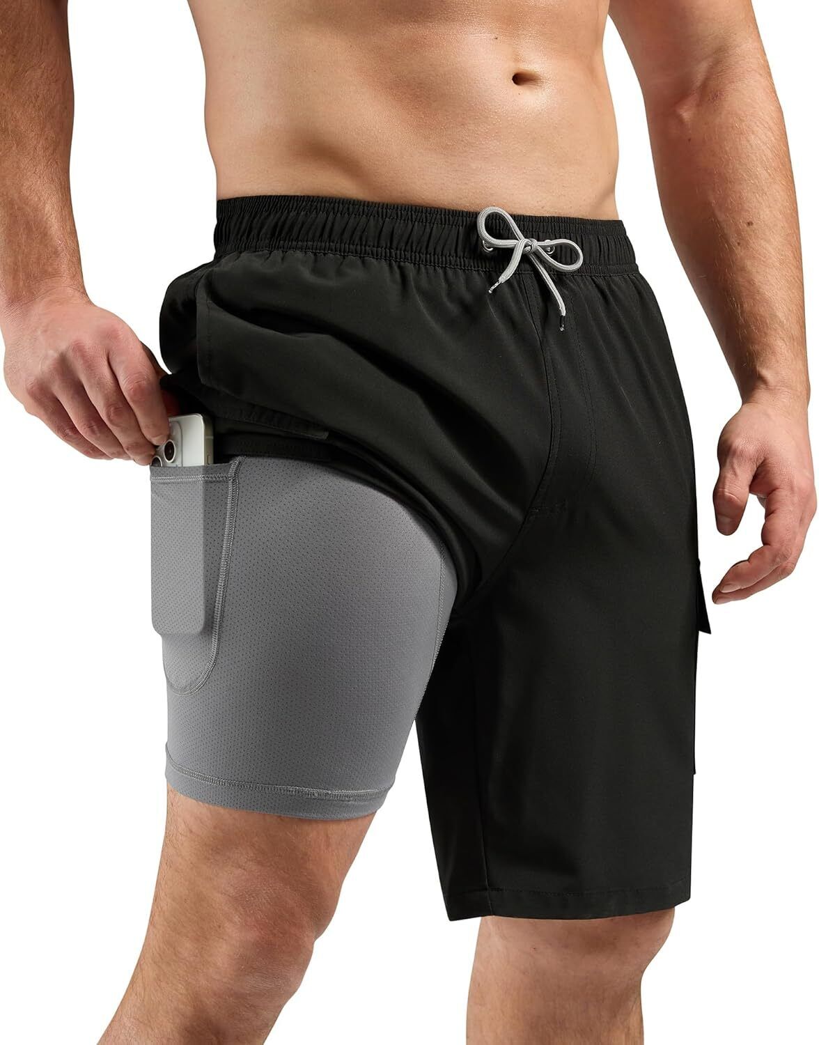 Men's 9" Quick-Dry Swim Trunks with Compression Liner & Cargo Pockets - Picture 35 of 48