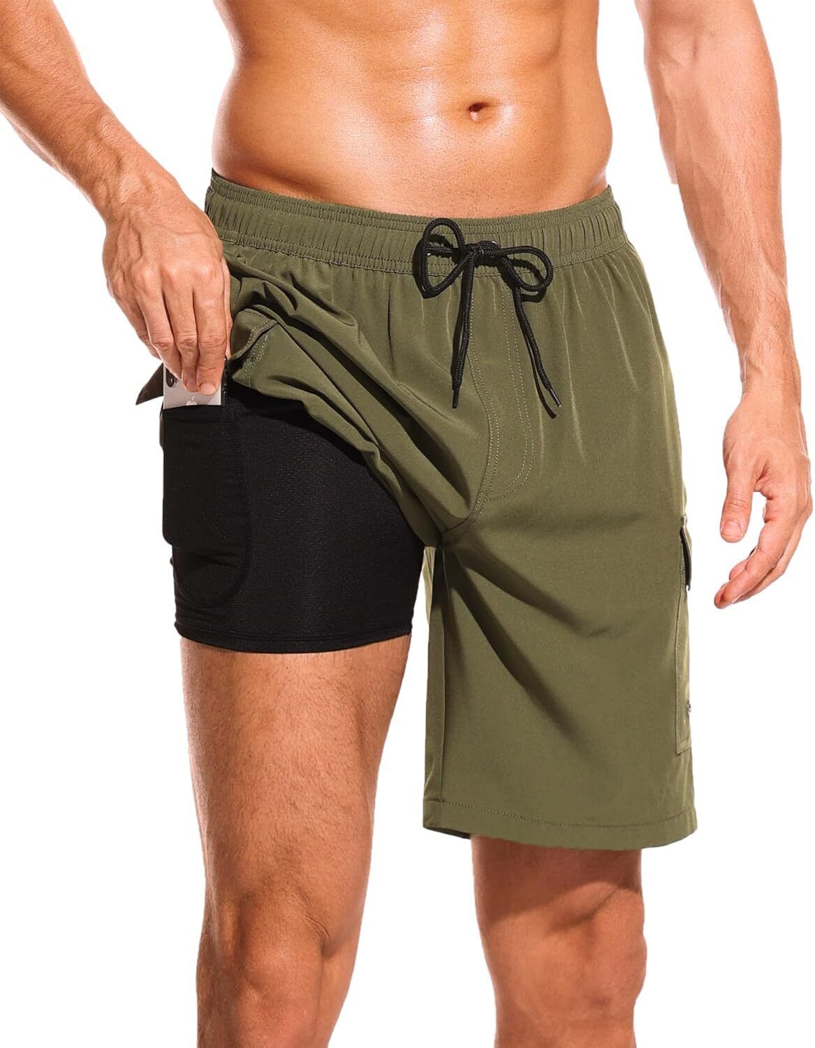 Men's 9" Quick-Dry Swim Trunks with Compression Liner & Cargo Pockets - Picture 36 of 48