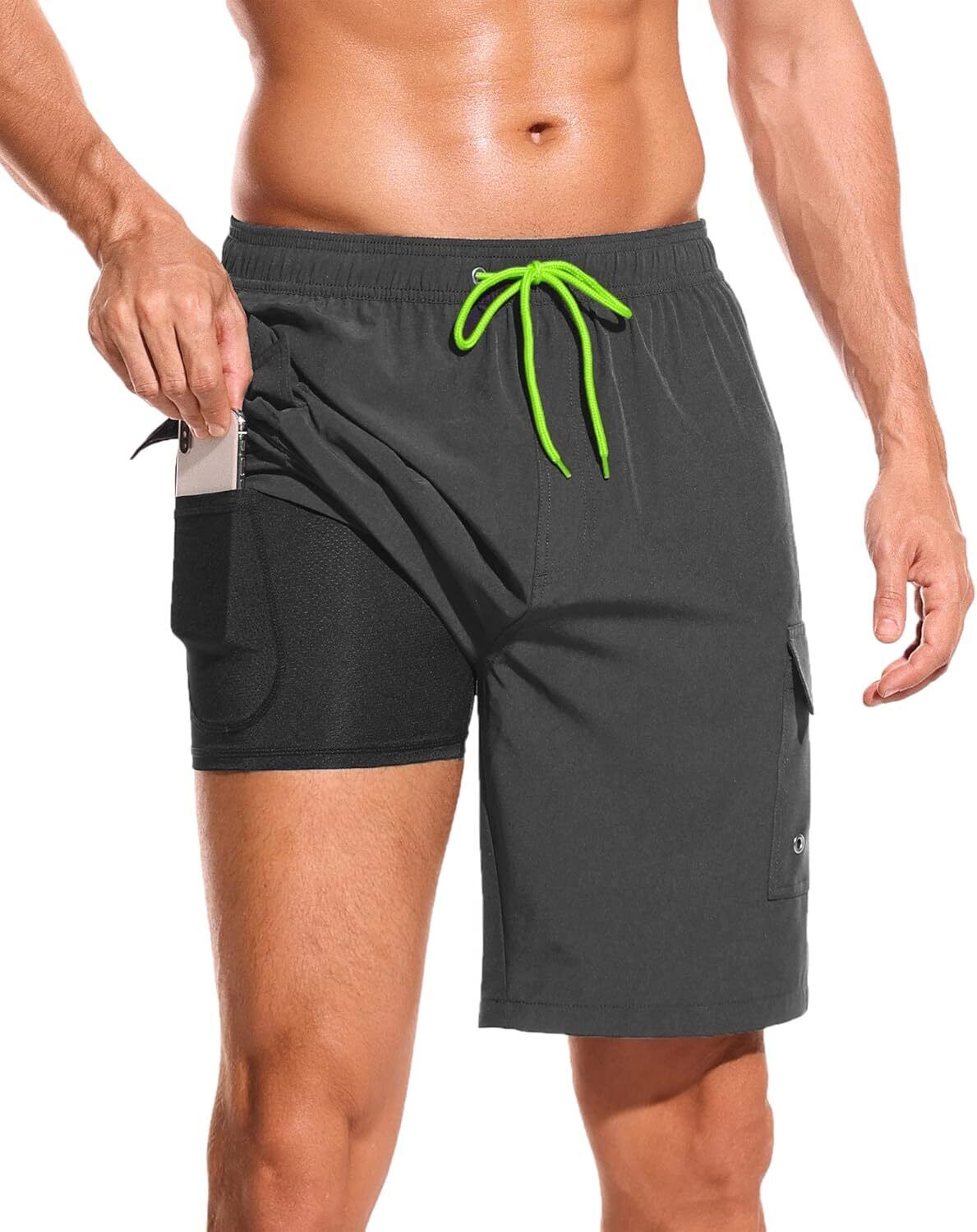 Men's 9" Quick-Dry Swim Trunks with Compression Liner & Cargo Pockets - Picture 37 of 48