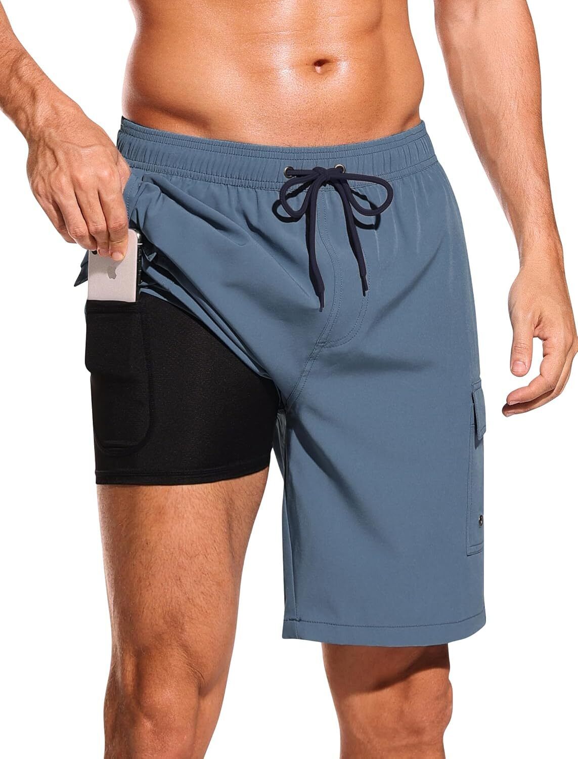 Men's 9" Quick-Dry Swim Trunks with Compression Liner & Cargo Pockets - Picture 38 of 48