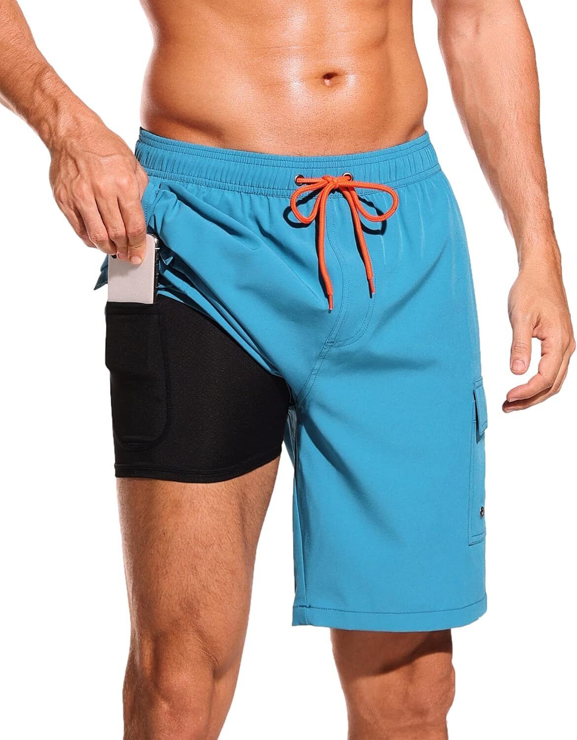 Men's 9" Quick-Dry Swim Trunks with Compression Liner & Cargo Pockets - Picture 40 of 48