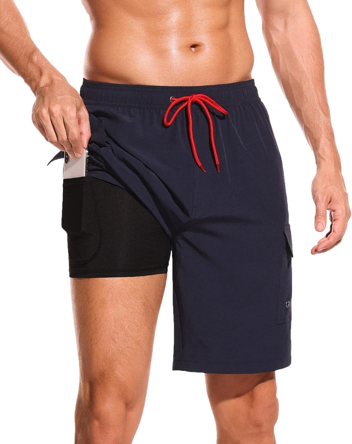 Men's 9" Quick-Dry Swim Trunks with Compression Liner & Cargo Pockets - Picture 41 of 48