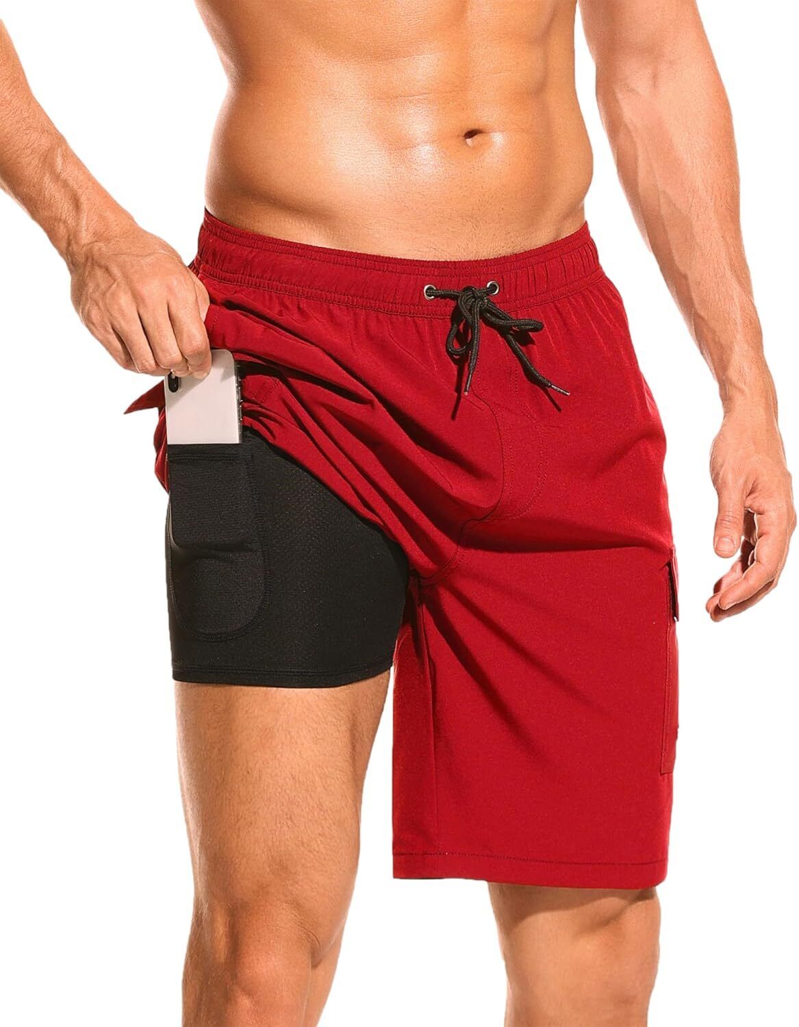 Men's 9" Quick-Dry Swim Trunks with Compression Liner & Cargo Pockets - Picture 42 of 48