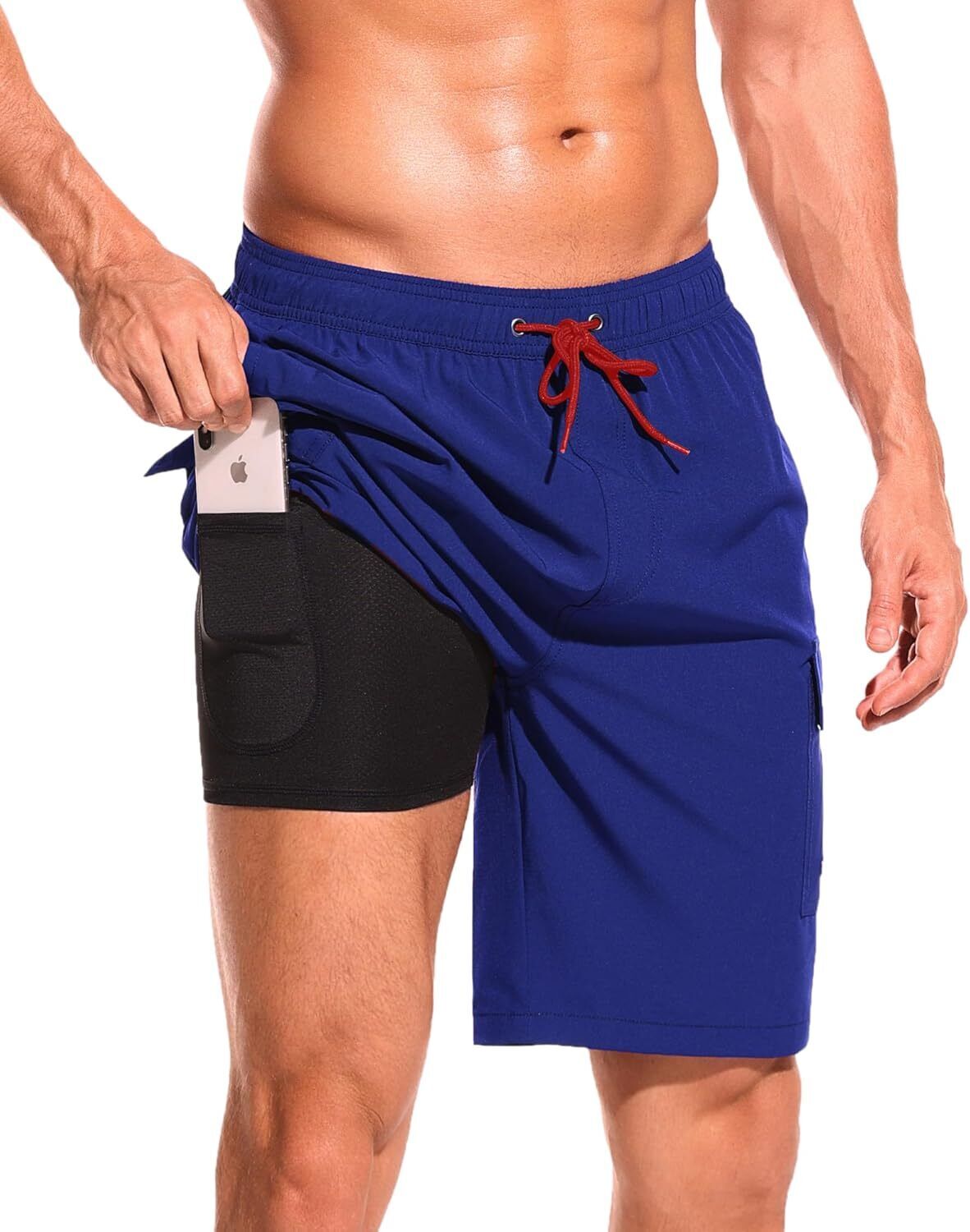 Men's 9" Quick-Dry Swim Trunks with Compression Liner & Cargo Pockets - Picture 45 of 48