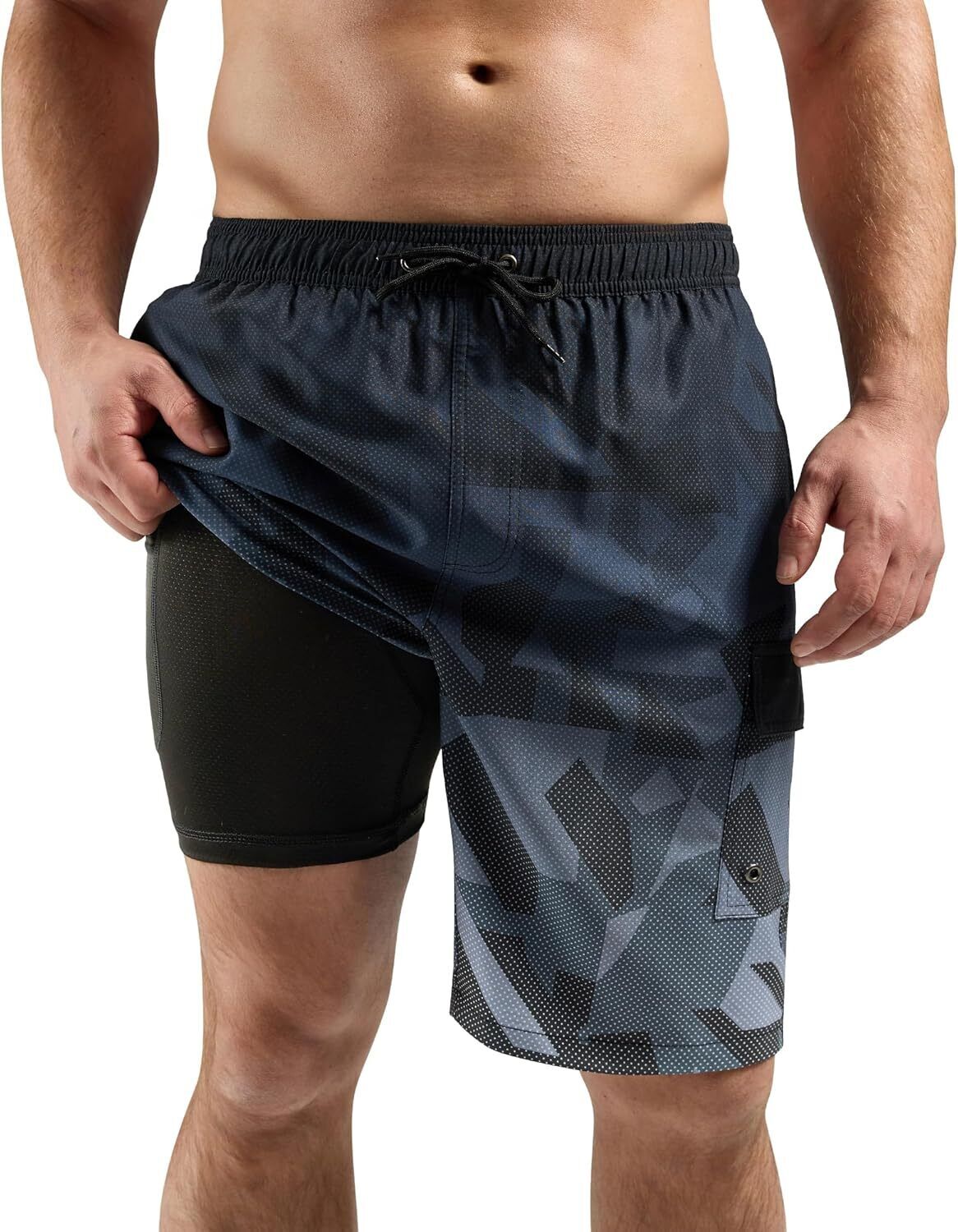 Men's 9" Quick-Dry Swim Trunks with Compression Liner & Cargo Pockets - Picture 46 of 48