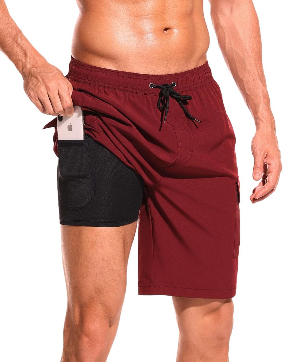 Men's 9" Quick-Dry Swim Trunks with Compression Liner & Cargo Pockets - Picture 48 of 48