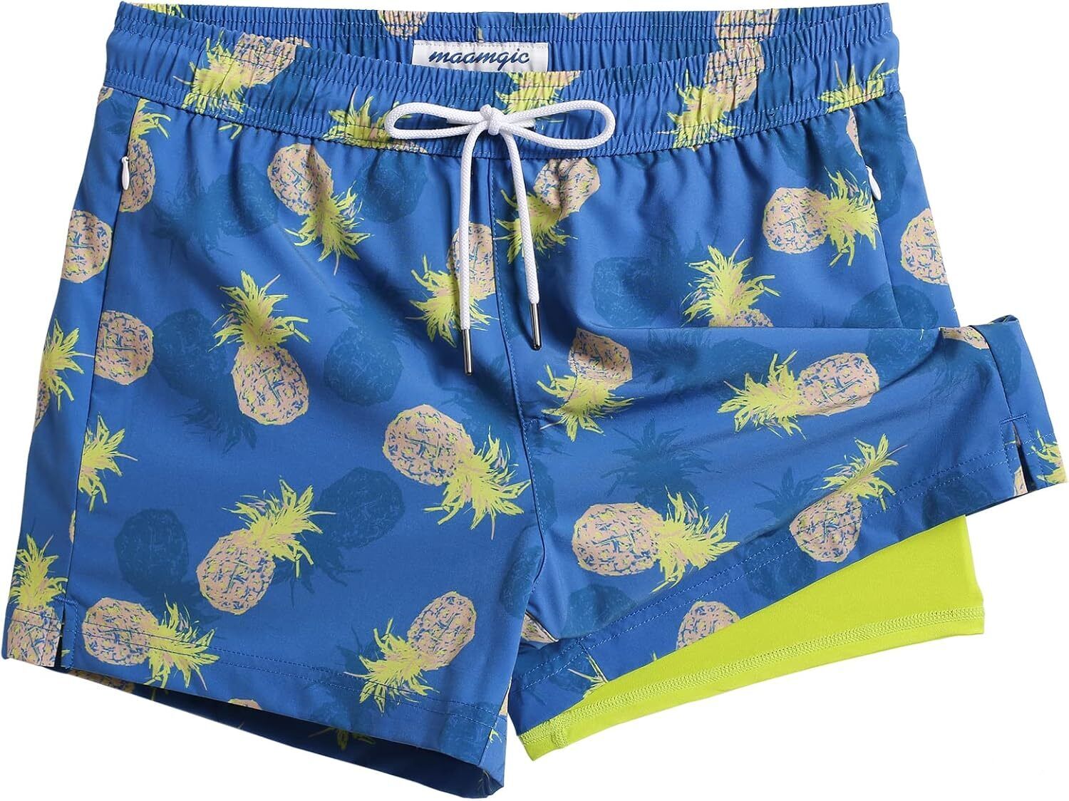 Men's Quick-Dry Swim Trunks with Compression Liner Stretch Fabric Zipper Pockets - Picture 26 of 47