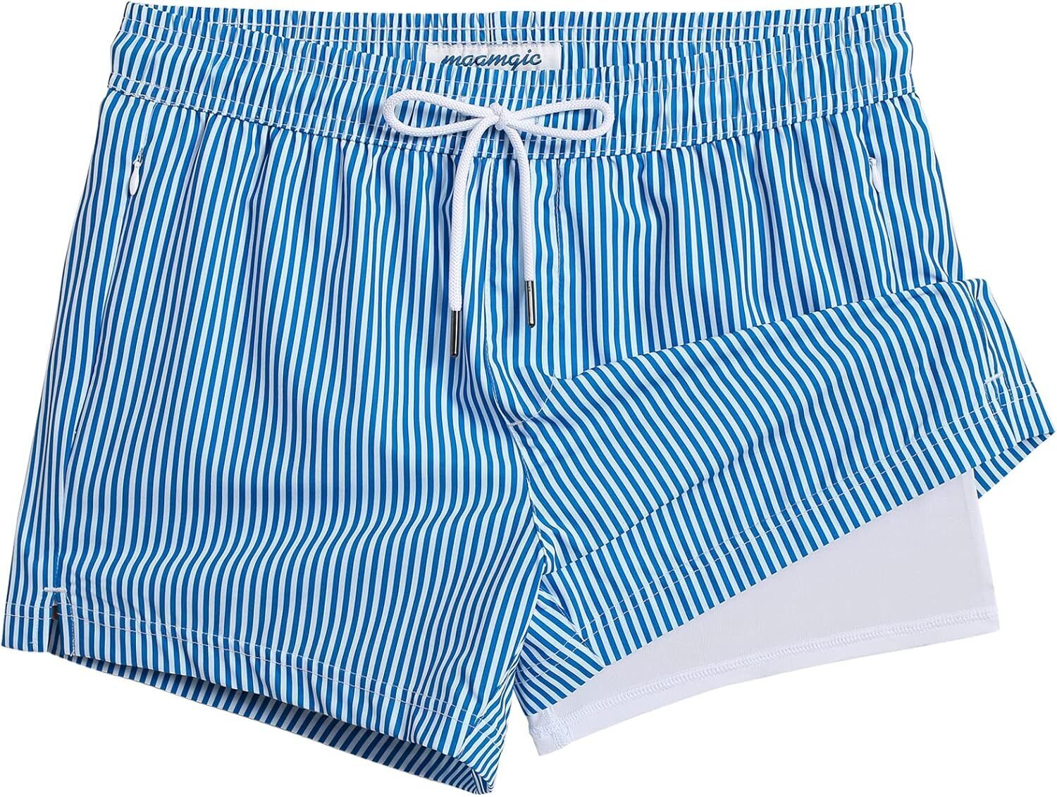 Men's Quick-Dry Swim Trunks with Compression Liner Stretch Fabric Zipper Pockets - Picture 27 of 47
