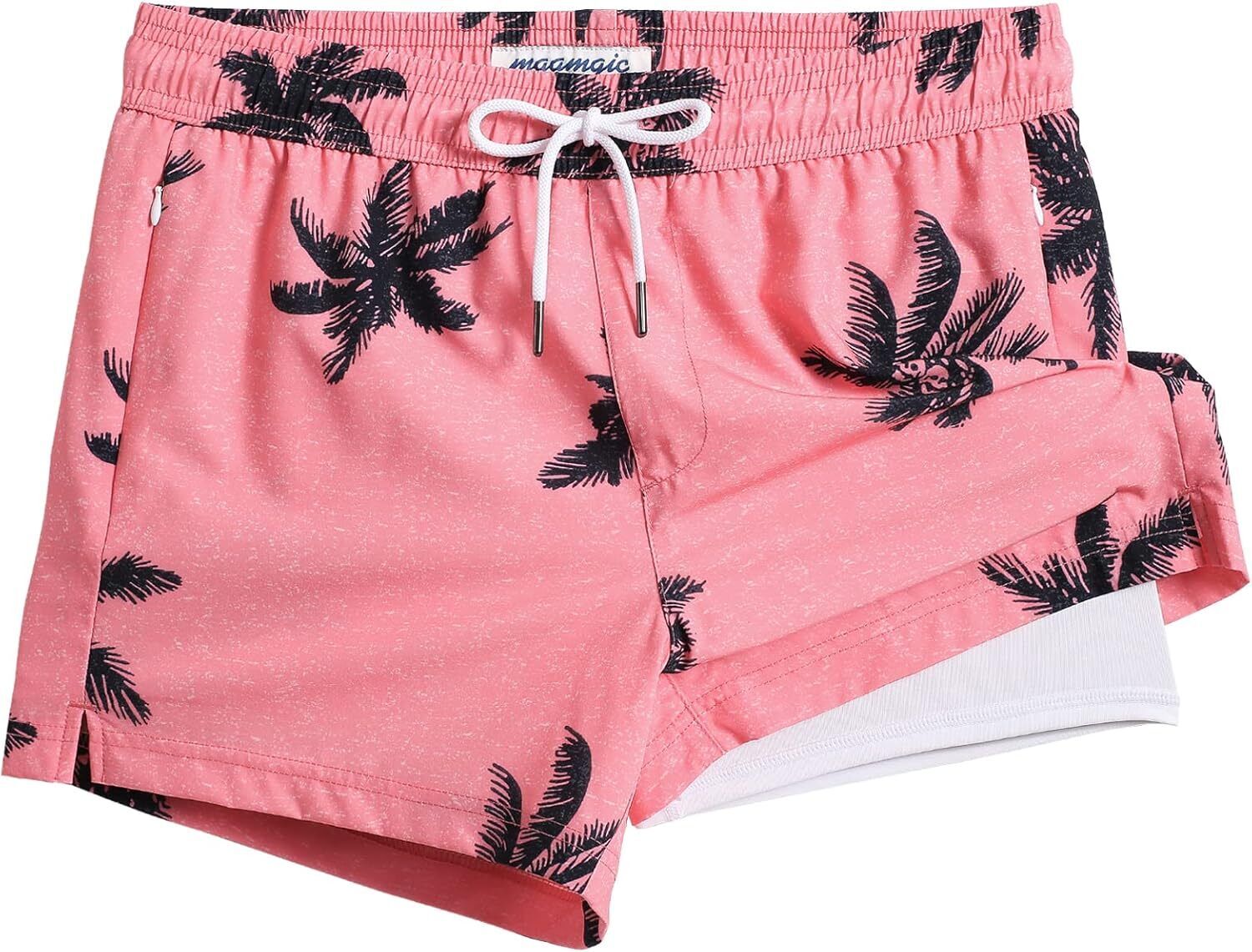 Men's Quick-Dry Swim Trunks with Compression Liner Stretch Fabric Zipper Pockets - Picture 30 of 47