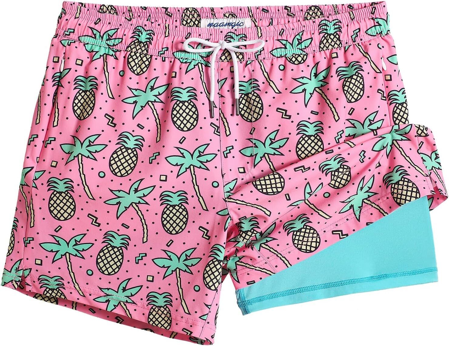 Men's Quick-Dry Swim Trunks with Compression Liner Stretch Fabric Zipper Pockets - Picture 31 of 47