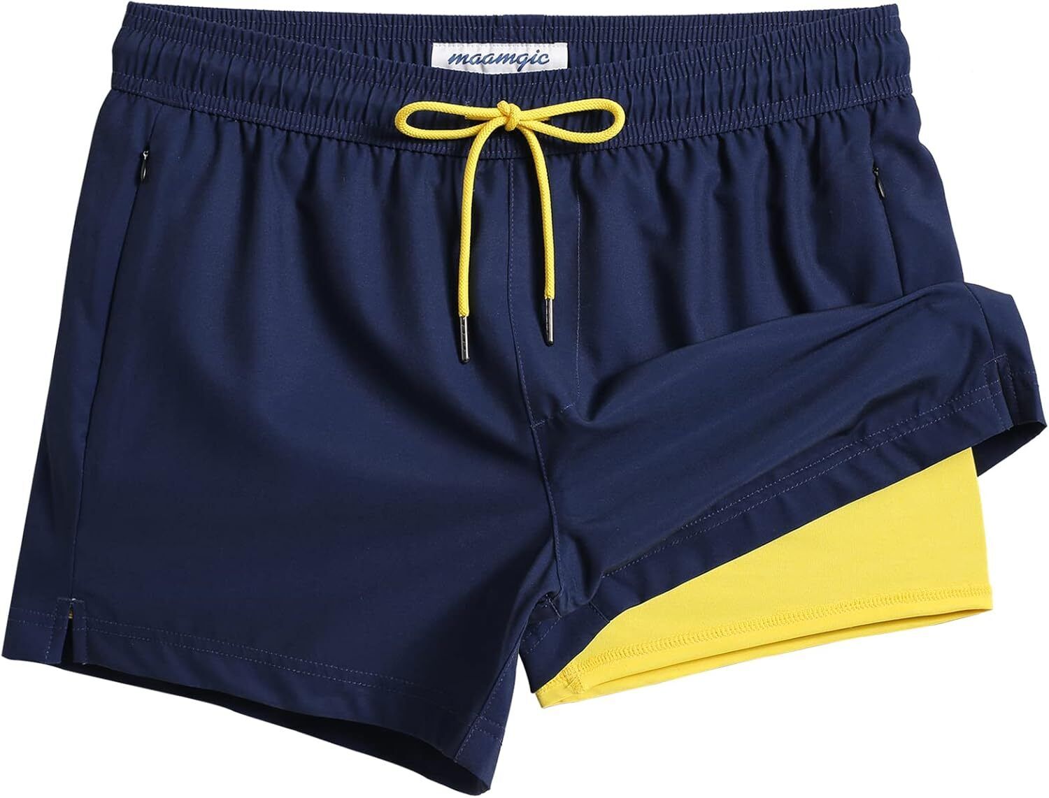 Men's Quick-Dry Swim Trunks with Compression Liner Stretch Fabric Zipper Pockets - Picture 33 of 47