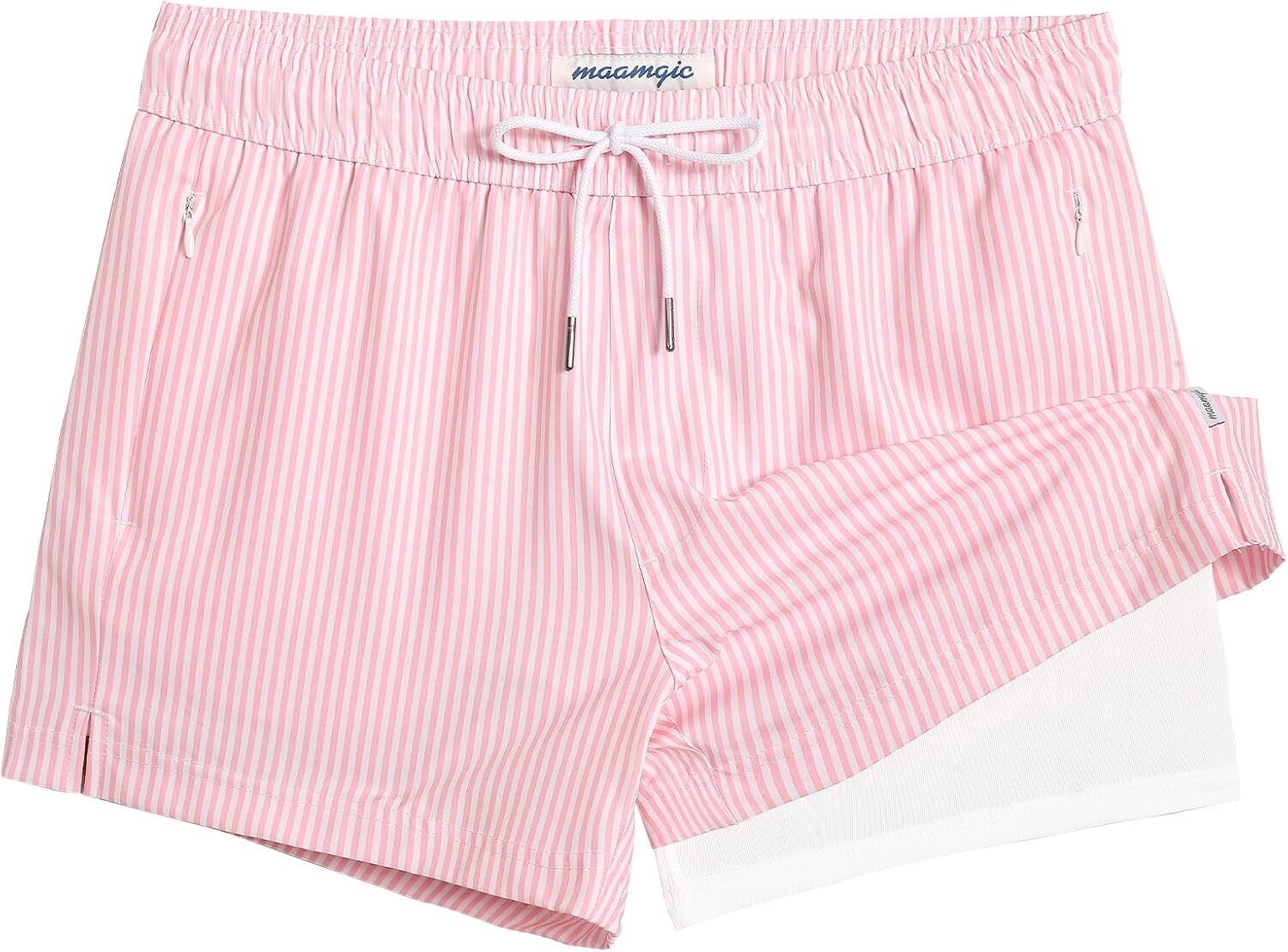 Men's Quick-Dry Swim Trunks with Compression Liner Stretch Fabric Zipper Pockets - Picture 35 of 47