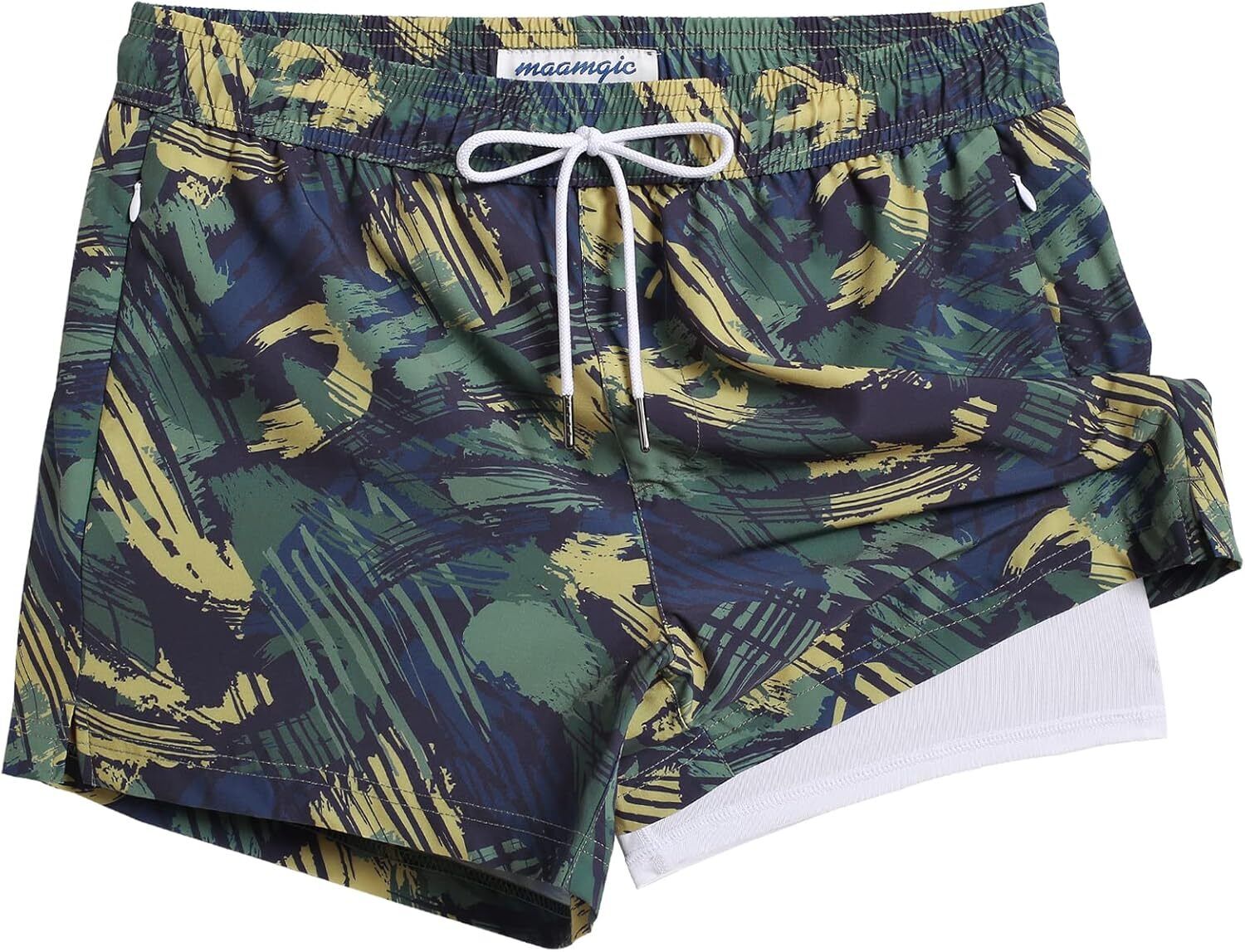 Men's Quick-Dry Swim Trunks with Compression Liner Stretch Fabric Zipper Pockets - Picture 36 of 47