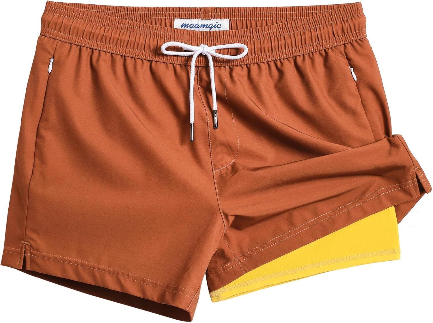Men's Quick-Dry Swim Trunks with Compression Liner Stretch Fabric Zipper Pockets - Picture 38 of 47