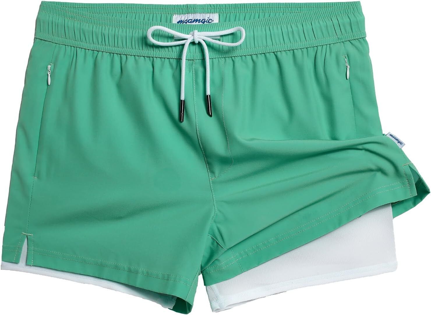 Men's Quick-Dry Swim Trunks with Compression Liner Stretch Fabric Zipper Pockets - Picture 45 of 47