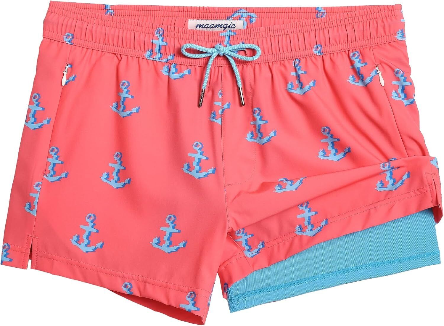 Men's Quick-Dry Swim Trunks with Compression Liner Stretch Fabric Zipper Pockets - Picture 46 of 47