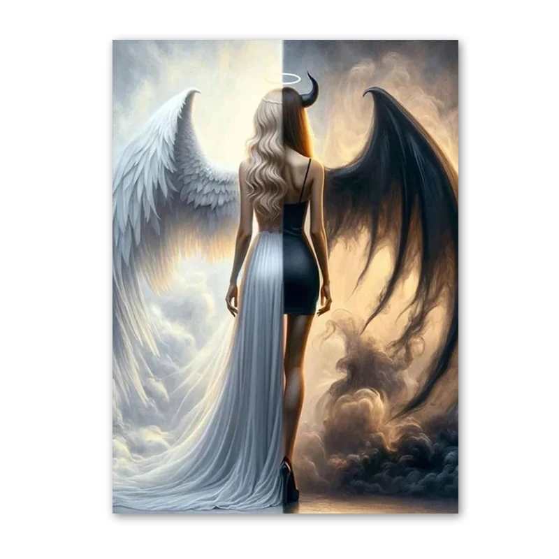 Black and White Angel Wings Wall Art Canvas Painting Poster Print Home Decor - Picture 5 of 5