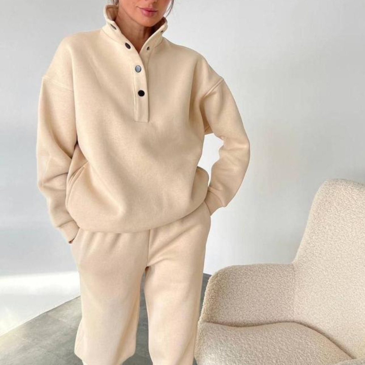Hot selling Women's 2 Piece Jogging Suit With Button Top Warm & Cozy - Picture 19 of 21