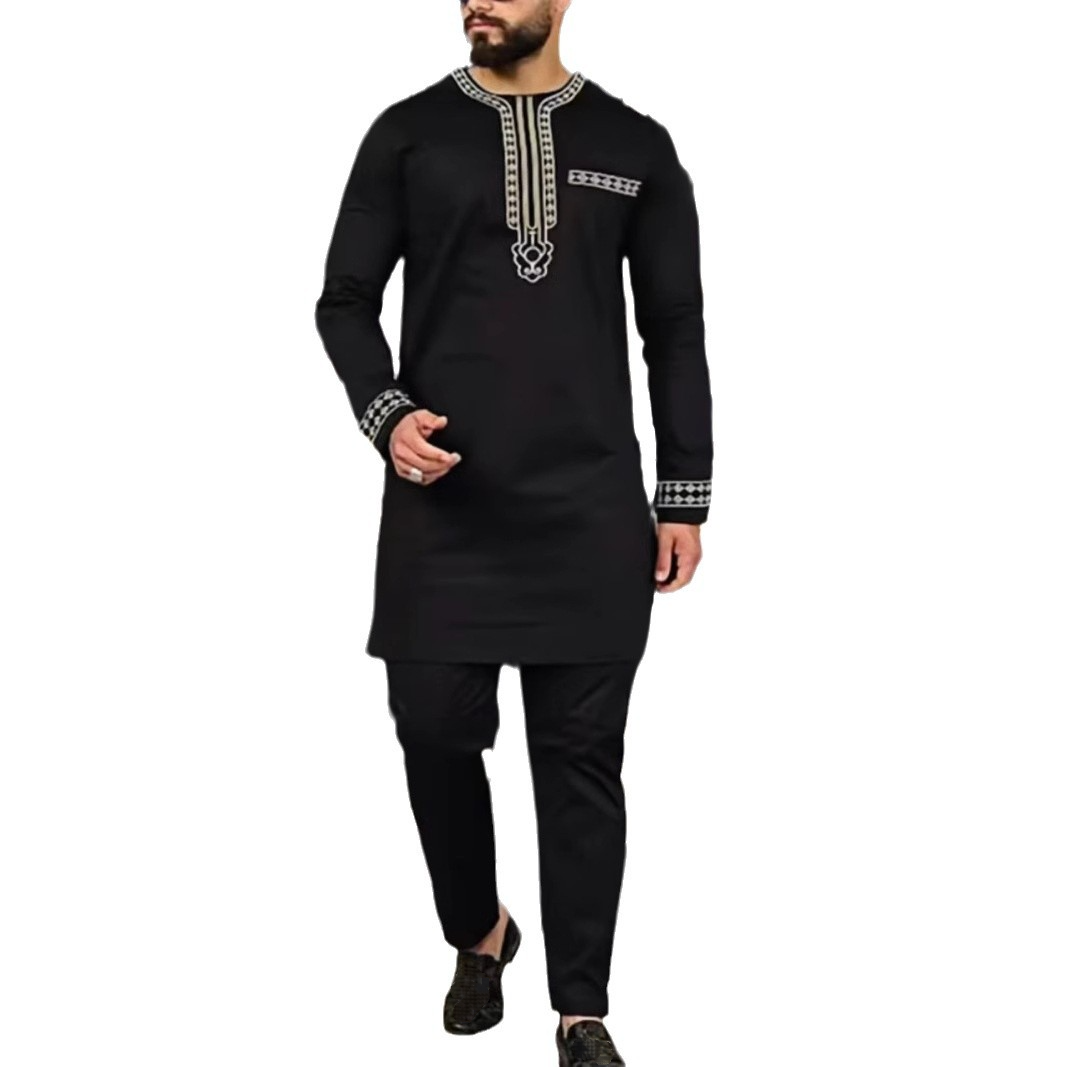 Conjunto de 2 piezas de camisa y pantalón tradicional africano para hombre traje trajes de Oriente Medio - Imagen 6 de 6