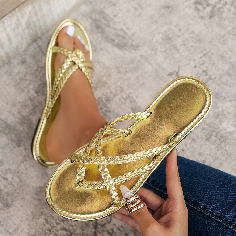 Sandalias planas de verano para mujer Chanclas Punta abierta Informales Zapatillas de playa Cómodas - Imagen 15 de 18