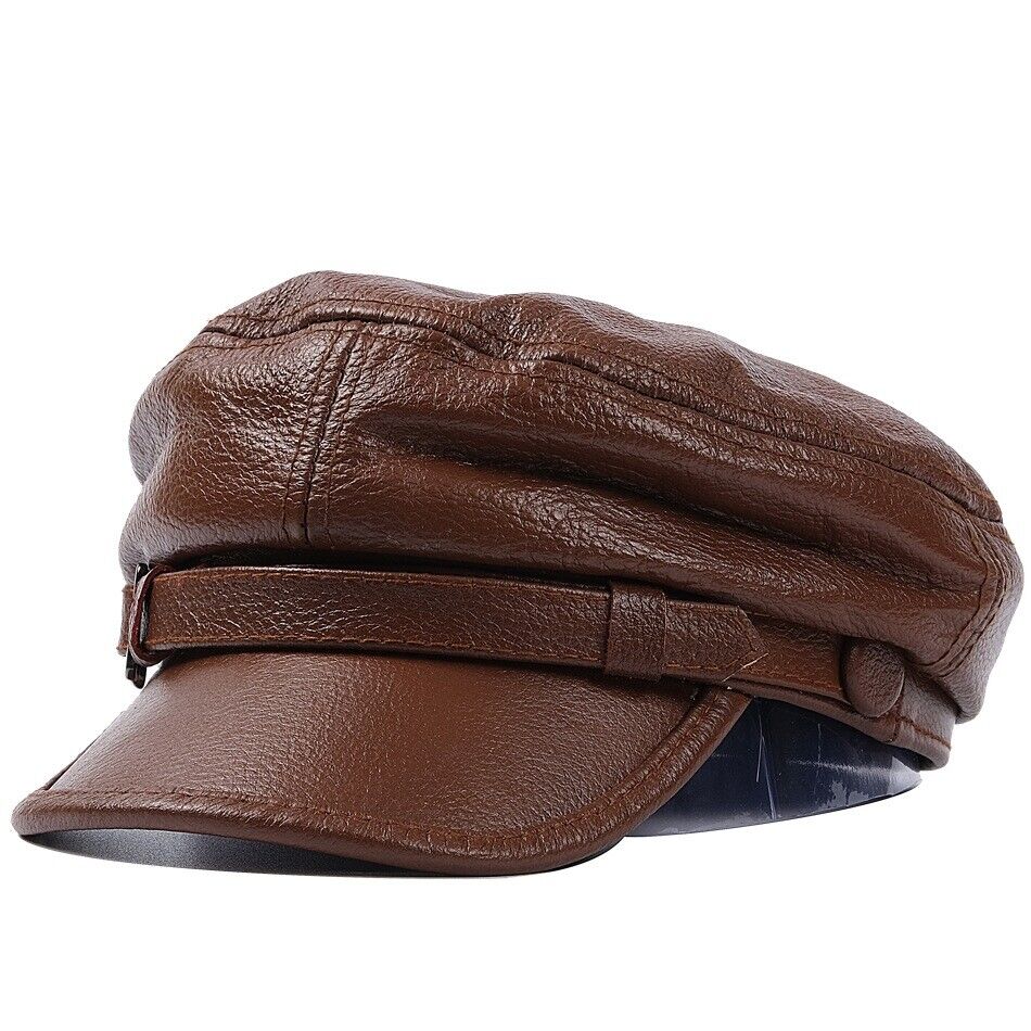 Men's Newsboy Flat Cap 100% Genuine Cowhide Leather Gatsby Ivy Golf Cabbie Hat