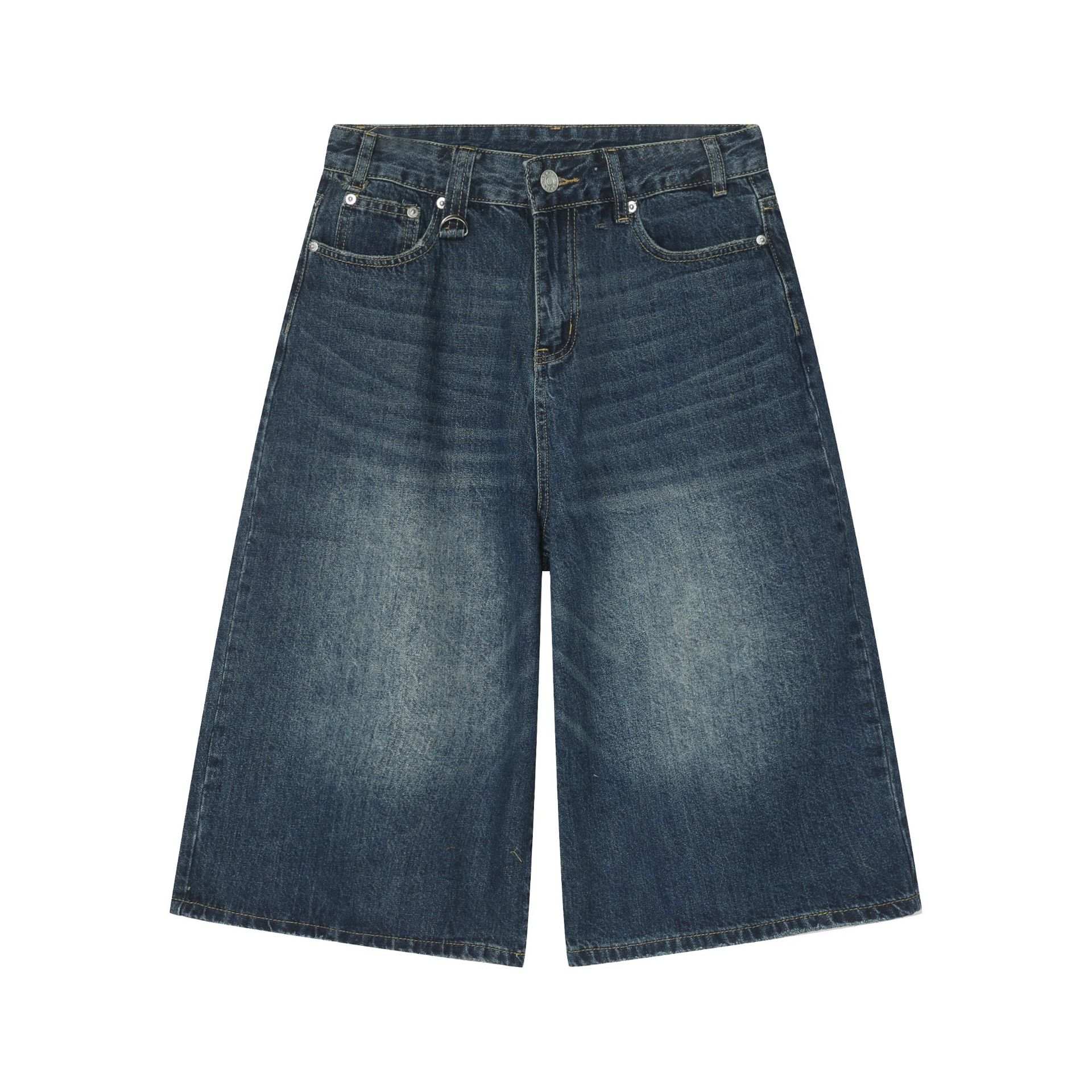 Retro Unisex Wide Leg High Waisted Wash Knee Length Baggy Denim Jeans Shorts New - Picture 25 of 29