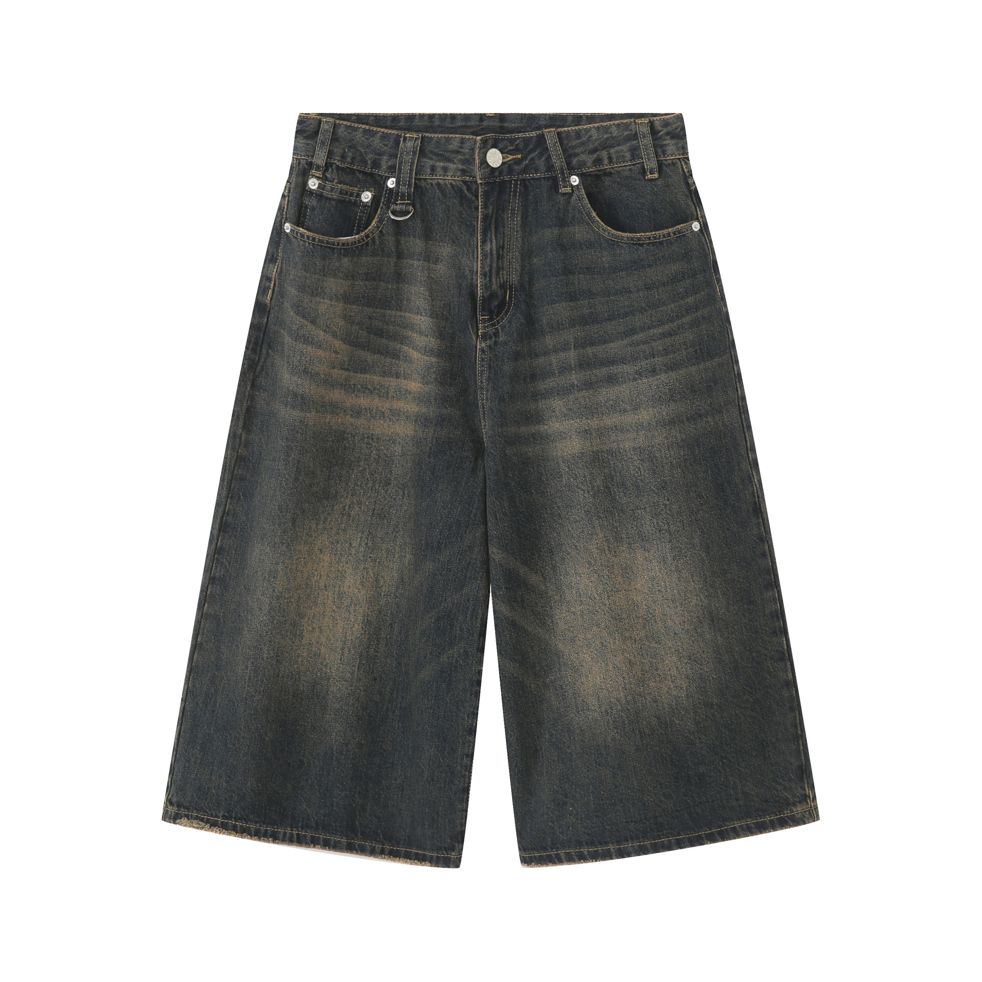 Retro Unisex Wide Leg High Waisted Wash Knee Length Baggy Denim Jeans Shorts New - Picture 26 of 29