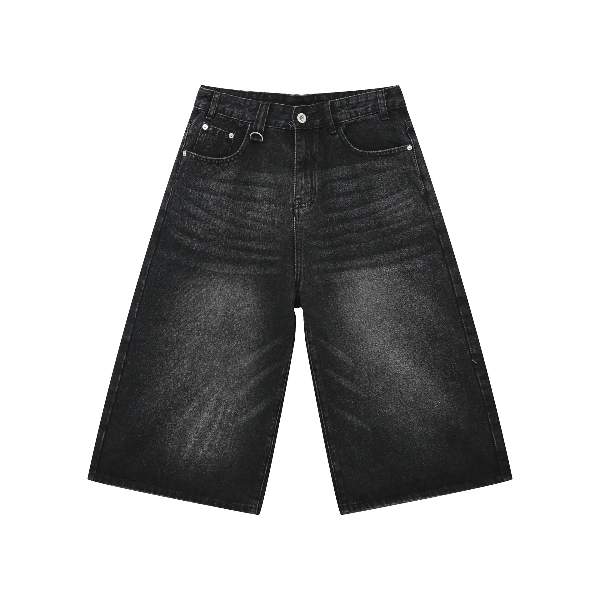 Retro Unisex Wide Leg High Waisted Wash Knee Length Baggy Denim Jeans Shorts New - Picture 27 of 29