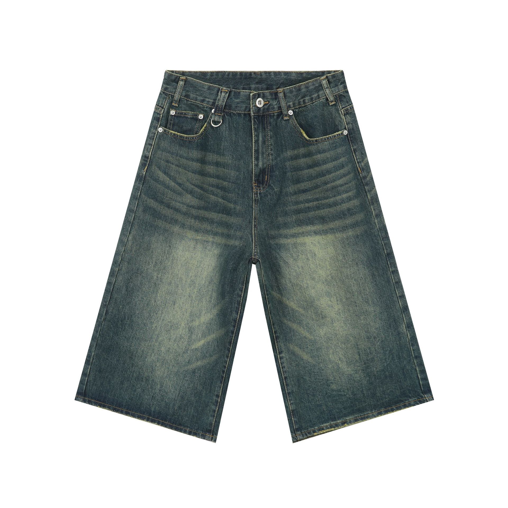 Retro Unisex Wide Leg High Waisted Wash Knee Length Baggy Denim Jeans Shorts New - Picture 28 of 29