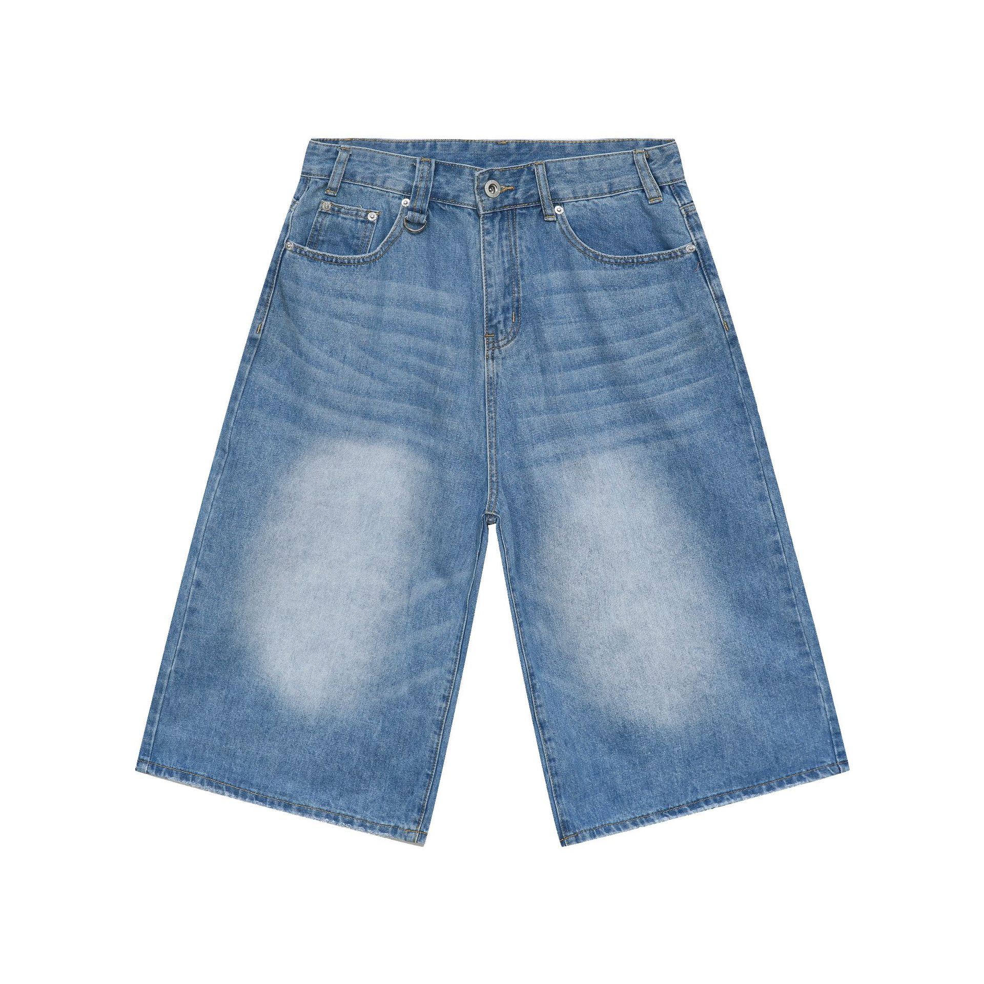 Retro Unisex Wide Leg High Waisted Wash Knee Length Baggy Denim Jeans Shorts New - Picture 29 of 29