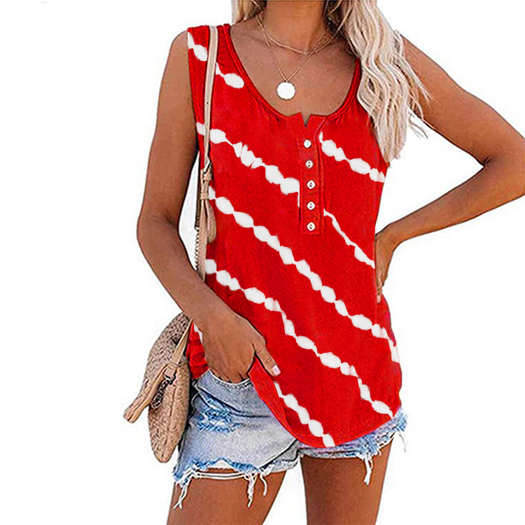 New Summer Women's Casual Printed Round Neck Sleeveless Loose T-Shirt Vest - Picture 11 of 17