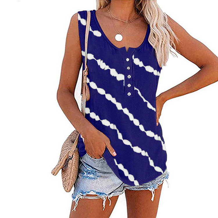 New Summer Women's Casual Printed Round Neck Sleeveless Loose T-Shirt Vest - Picture 13 of 17