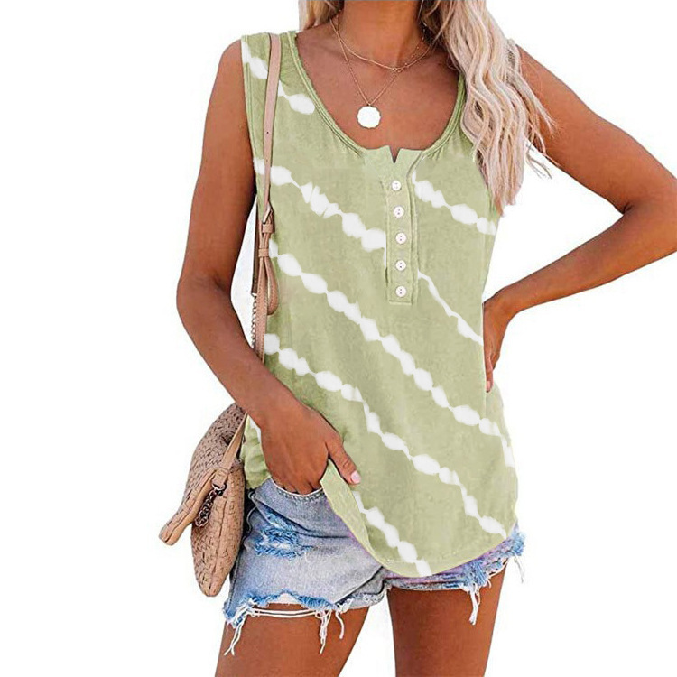 New Summer Women's Casual Printed Round Neck Sleeveless Loose T-Shirt Vest - Picture 16 of 17