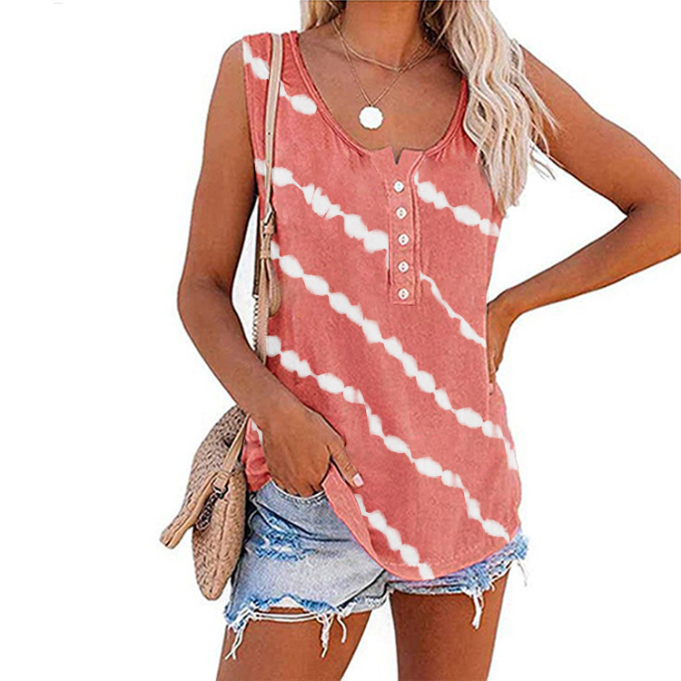 New Summer Women's Casual Printed Round Neck Sleeveless Loose T-Shirt Vest - Picture 14 of 17