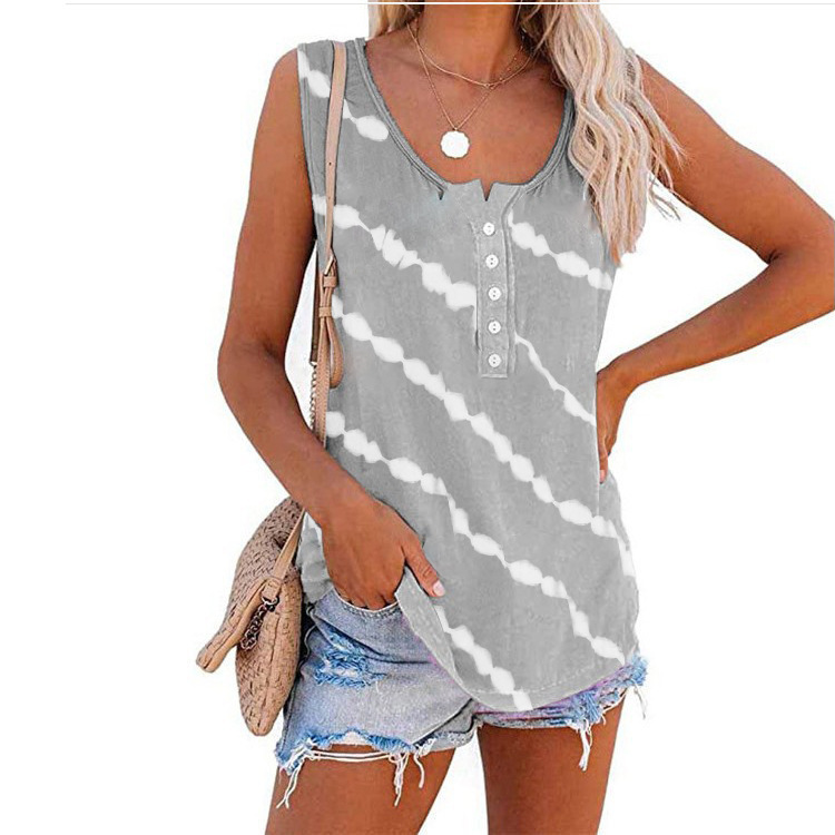 New Summer Women's Casual Printed Round Neck Sleeveless Loose T-Shirt Vest - Picture 15 of 17