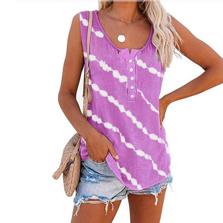New Summer Women's Casual Printed Round Neck Sleeveless Loose T-Shirt Vest - Picture 17 of 17