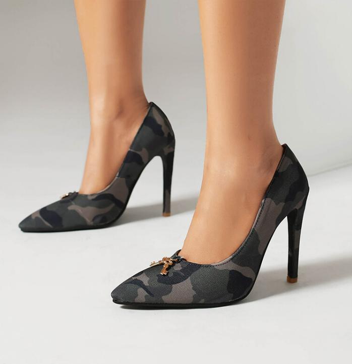 Sandalia de tacón alto de camuflaje con punta en punta para mujer Zapatos de oficina diarios Bomba - Imagen 11 de 11