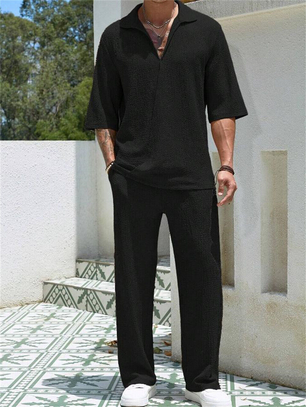 Conjunto de 2 piezas de camiseta y pantalones de manga corta para hombre informal de verano conjunto de pantalones - Imagen 13 de 16