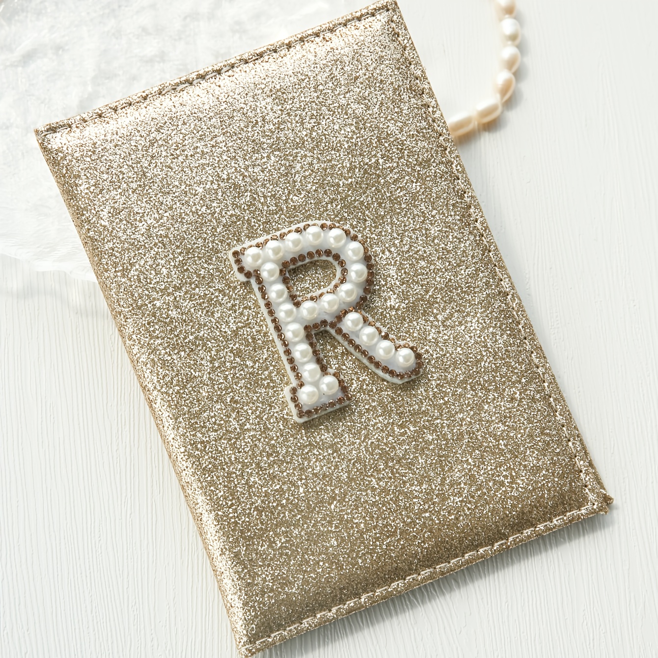 Customized Initial Passport Cover Personalized Pearl Passport Holder