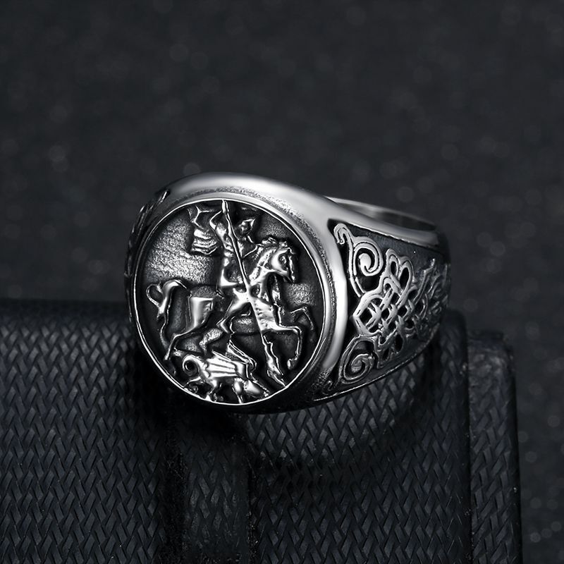 Men St Saint Benedict Medal George Dragon Ring Knight Templar Stainless Steel - Picture 20 of 28