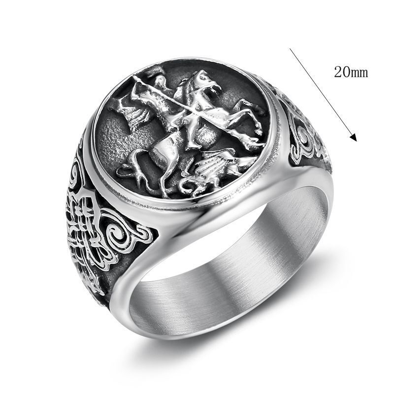Men St Saint Benedict Medal George Dragon Ring Knight Templar Stainless Steel - Picture 22 of 28