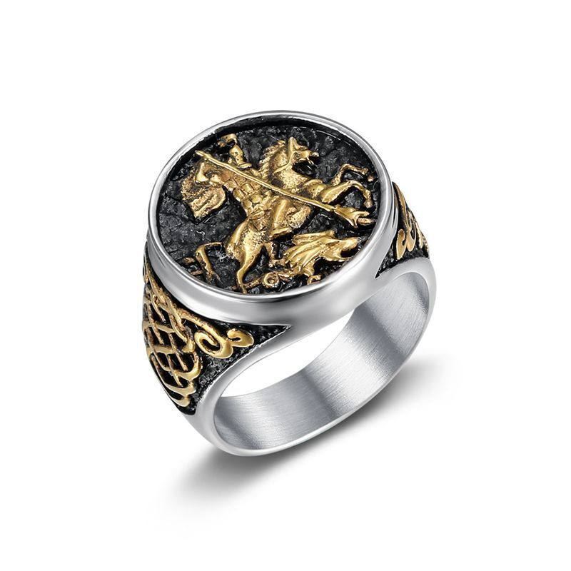 Men St Saint Benedict Medal George Dragon Ring Knight Templar Stainless Steel - Picture 26 of 28